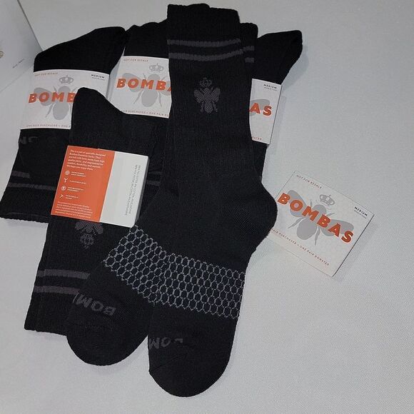 Bombas Calf Socks Men Shoe Size 6-9 Honeycomb Arch Black Lot of 5 Pairs Medium - Picture 6 of 7